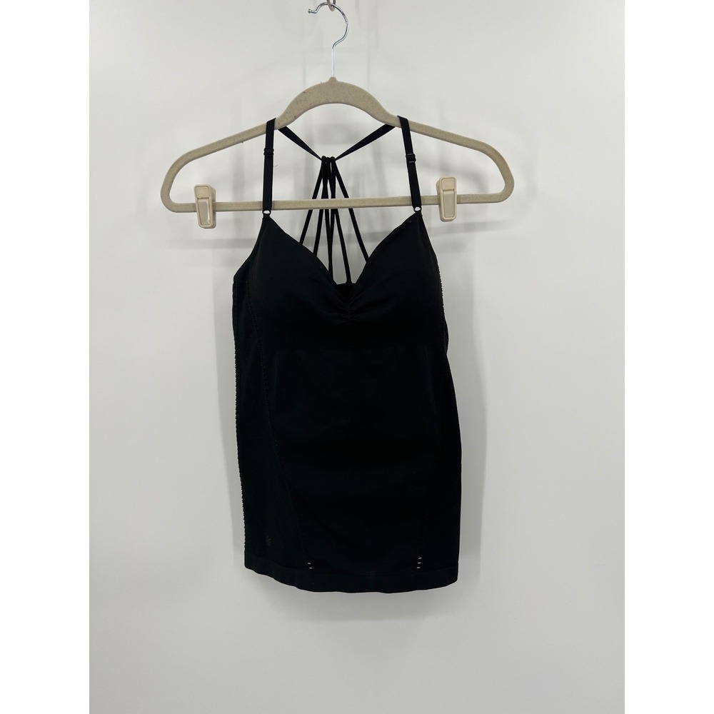 Athleta Allegro Support Tank Top Black Strappy Racerback Built-in Bra Large